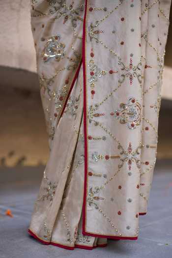Buy_Sarang Kaur_Grey Silk, Tissue, Satin Embroidery, Khaira Saree With Unstitched Blouse Piece _Online_at_Aza_Fashions