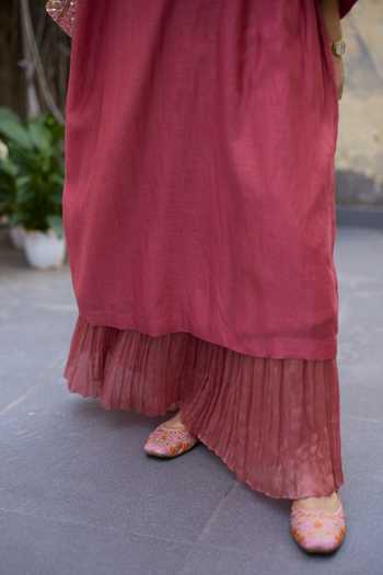 Buy_Sarang Kaur_Pink Chanderi , Tissue, Zari Mehrab Embroidered Kurta And Skirt Set _Online_at_Aza_Fashions