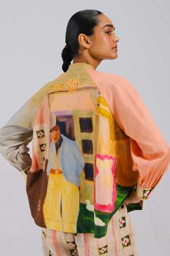 Shop_Cord_Multi Color Cotton Satin Band Collar Morning Coffee Shirt _at_Aza_Fashions