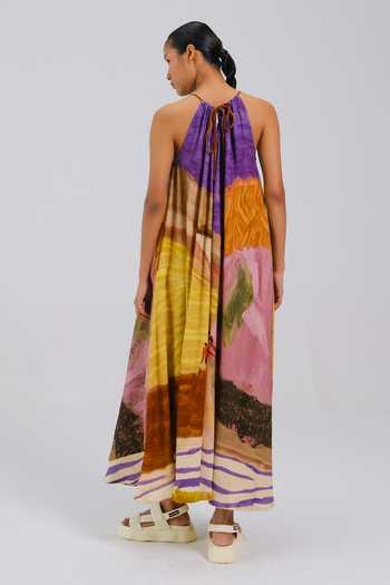 Shop_Cord_Multi Color Halter Neck Swimmers Print Dress _at_Aza_Fashions