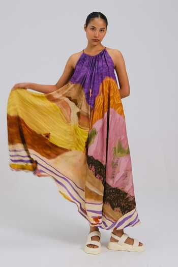 Shop_Cord_Multi Color Halter Neck Swimmers Print Dress 