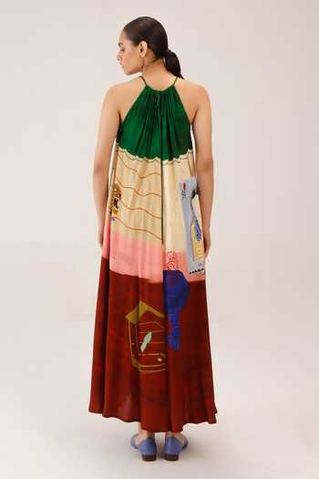 Shop_Cord_Multi Color Halter Neck Loft Print Dress _at_Aza_Fashions
