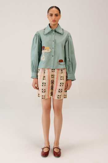Cord_Multi Color Cambric Embroidery Collared 80s Fruit Patchwork Shirt _Online_at_Aza_Fashions
