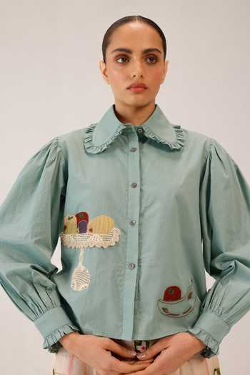 Shop_Cord_Multi Color Cambric Embroidery Collared 80s Fruit Patchwork Shirt _Online_at_Aza_Fashions