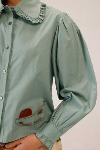 Cord_Multi Color Cambric Embroidery Collared 80s Fruit Patchwork Shirt _at_Aza_Fashions