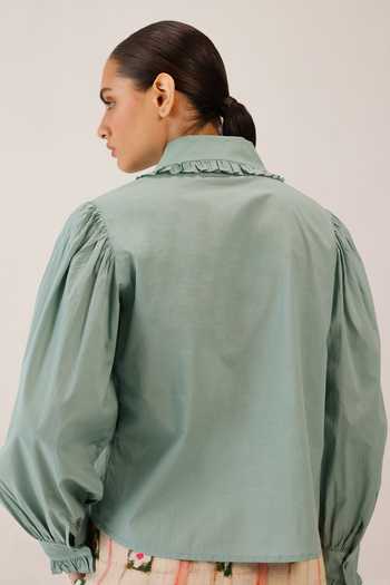 Shop_Cord_Multi Color Cambric Embroidery Collared 80s Fruit Patchwork Shirt _at_Aza_Fashions