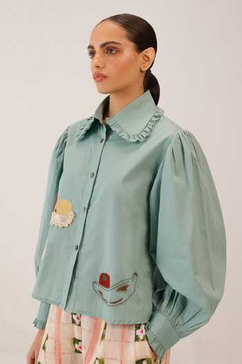 Buy_Cord_Multi Color Cambric Embroidery Collared 80s Fruit Patchwork Shirt 