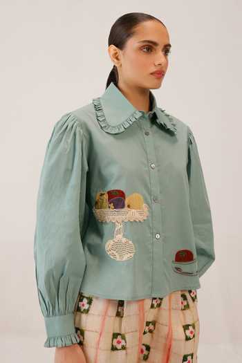Shop_Cord_Multi Color Cambric Embroidery Collared 80s Fruit Patchwork Shirt 