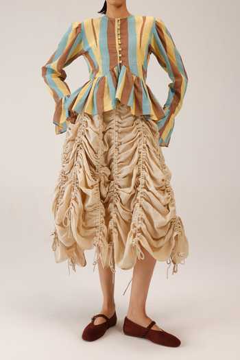Cord_Ivory Linen Adele Pleated Skirt _Online_at_Aza_Fashions