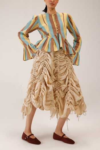 Buy_Cord_Ivory Linen Adele Pleated Skirt _Online_at_Aza_Fashions