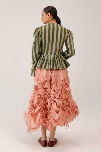 Shop_Cord_Pink Linen Ruffles Adele Pleated Skirt _at_Aza_Fashions