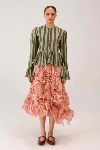Buy_Cord_Pink Linen Ruffles Adele Pleated Skirt _Online_at_Aza_Fashions