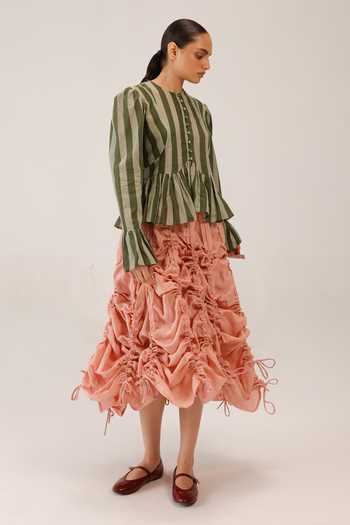 Shop_Cord_Pink Linen Ruffles Adele Pleated Skirt _Online_at_Aza_Fashions