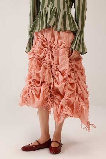 Cord_Pink Linen Ruffles Adele Pleated Skirt _at_Aza_Fashions