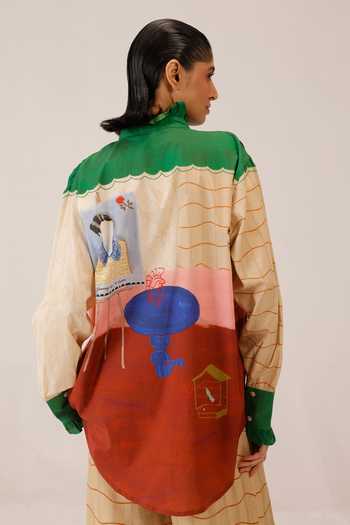 Shop_Cord_Multi Color Cambric High Neck Alma Loft Print Shirt _at_Aza_Fashions