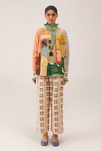 Buy_Cord_Multi Color Cambric High Neck Alma Printed Shirt _Online_at_Aza_Fashions