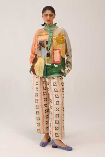 Cord_Multi Color Cambric High Neck Alma Printed Shirt _at_Aza_Fashions