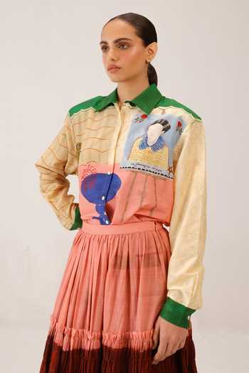 Cord_Multi Color Silk Collared Cleo Shirt _Online