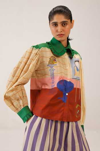 Cord_Multi Color Cambric Collared 80s Loft Pattern Shirt _Online_at_Aza_Fashions
