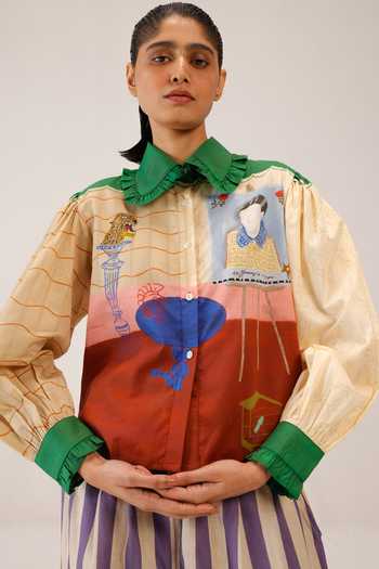 Buy_Cord_Multi Color Cambric Collared 80s Loft Pattern Shirt _Online_at_Aza_Fashions