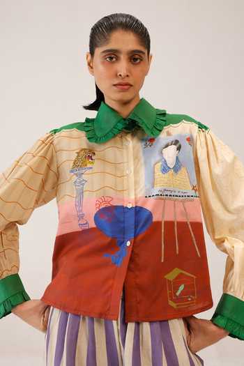 Shop_Cord_Multi Color Cambric Collared 80s Loft Pattern Shirt _Online_at_Aza_Fashions