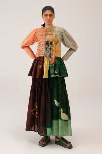 Buy_Cord_Multi Color Silk, Cotton Smocking Round Neck Gaia Printed Top _Online