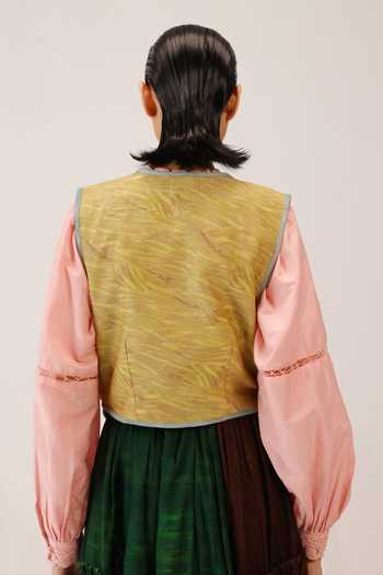 Shop_Cord_Multi Color Cambric Lace, Applique V-neck Waistcoat _at_Aza_Fashions