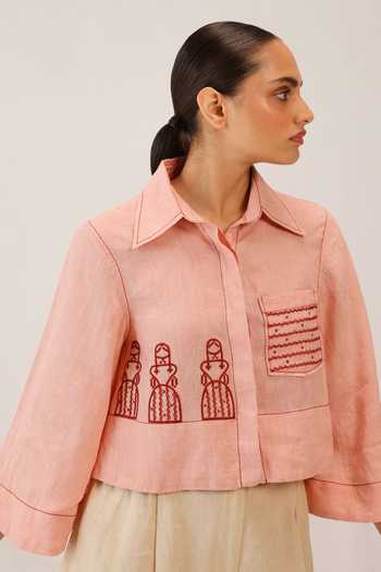 Shop_Cord_Pink Linen Embroidery Collared Fern Top _Online_at_Aza_Fashions