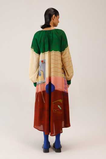 Cord_Multi Color Cotton Lace V-neck Joana Printed Dress _Online_at_Aza_Fashions