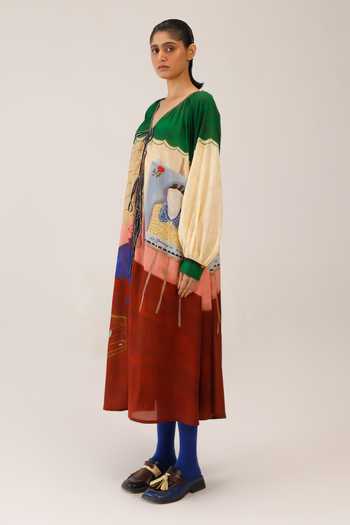 Buy_Cord_Multi Color Cotton Lace V-neck Joana Printed Dress _Online_at_Aza_Fashions