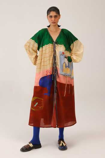 Buy_Cord_Multi Color Cotton Lace V-neck Joana Printed Dress _at_Aza_Fashions