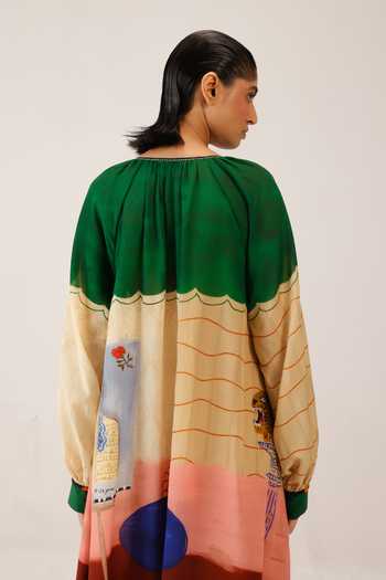 Shop_Cord_Multi Color Cotton Lace V-neck Joana Printed Dress _at_Aza_Fashions