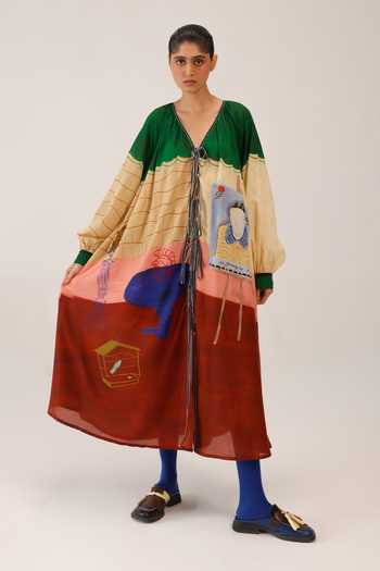 Shop_Cord_Multi Color Cotton Lace V-neck Joana Printed Dress _Online_at_Aza_Fashions