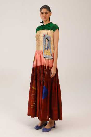 Shop_Cord_Multi Color Cotton Smocking High Neck July Loft Print Dress _Online_at_Aza_Fashions
