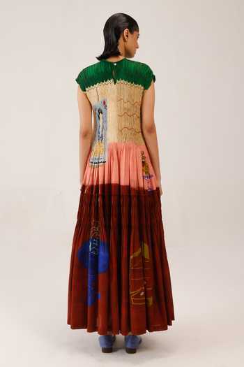 Shop_Cord_Multi Color Cotton Smocking High Neck July Loft Print Dress _at_Aza_Fashions