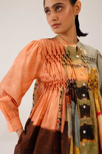 Buy_Cord_Multi Color Silk, Cotton Beads, Smocking Mandarin Collar Leni Top 
