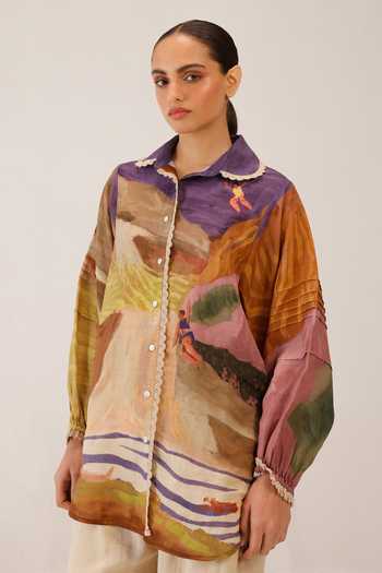 Cord_Multi Color Linen Lace Collared Moira Shirt _Online_at_Aza_Fashions