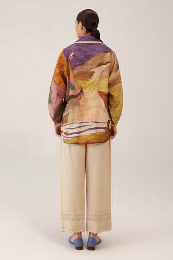 Shop_Cord_Multi Color Linen Lace Collared Moira Shirt _at_Aza_Fashions