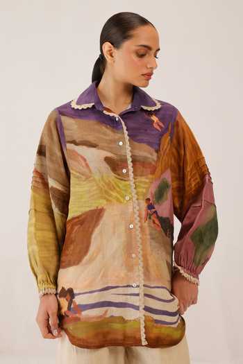 Buy_Cord_Multi Color Linen Lace Collared Moira Shirt _Online_at_Aza_Fashions