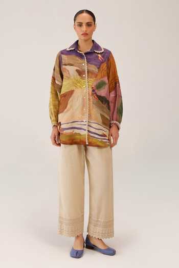 Shop_Cord_Multi Color Linen Lace Collared Moira Shirt _Online_at_Aza_Fashions