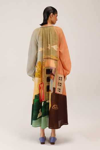 Shop_Cord_Multi Color Cotton Lace V-neck Joana Printed Dress _at_Aza_Fashions
