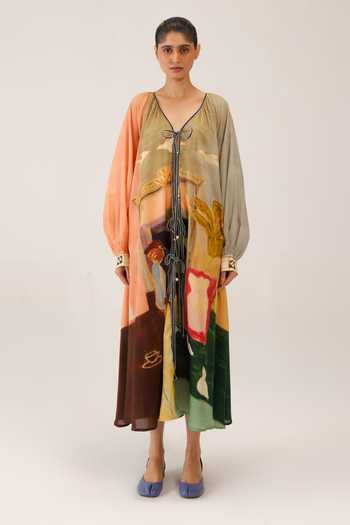 Buy_Cord_Multi Color Cotton Lace V-neck Joana Printed Dress _Online_at_Aza_Fashions