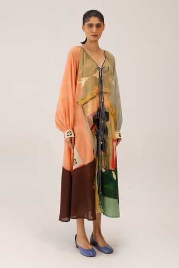 Shop_Cord_Multi Color Cotton Lace V-neck Joana Printed Dress _Online_at_Aza_Fashions