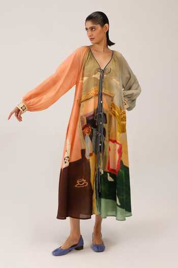 Buy_Cord_Multi Color Cotton Lace V-neck Joana Printed Dress _at_Aza_Fashions