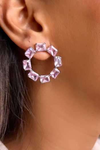 ESME_Pink Stones, Crystals Gemline Geometric Shaped Hoops _Online_at_Aza_Fashions