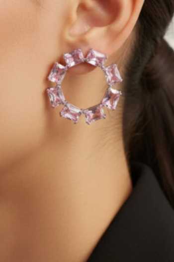 Buy_ESME_Pink Stones, Crystals Gemline Geometric Shaped Hoops _at_Aza_Fashions
