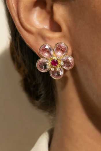 Buy_ESME_Pink Crystals Blush Bloom Studs _at_Aza_Fashions