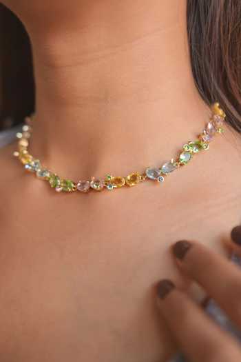 Buy_ESME_Multi Color Crystals Spectrum Swarovski Embellished Necklace _at_Aza_Fashions
