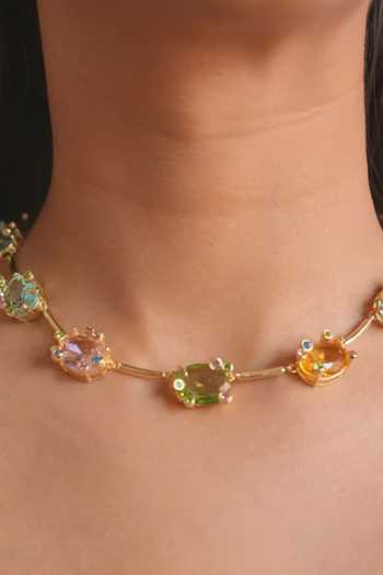ESME_Multi Color Crystals Chroma Embellished Necklace _Online_at_Aza_Fashions