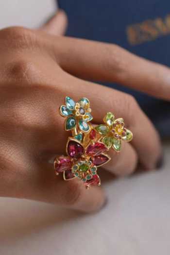 Buy_ESME_Multi Color Crystals, Gemstones Prism Garden Ring _at_Aza_Fashions
